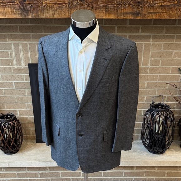 Jos. A. Bank mens 43R gray blue plaid signature gold 2-button wool jacket EUC